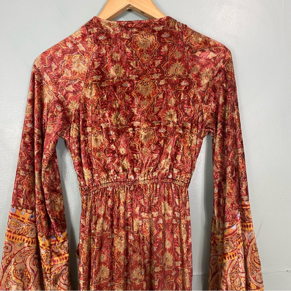 Free People Harper Velvet Paisley Jumpsuit Yellow Red Size XS - Picture 7 of 7